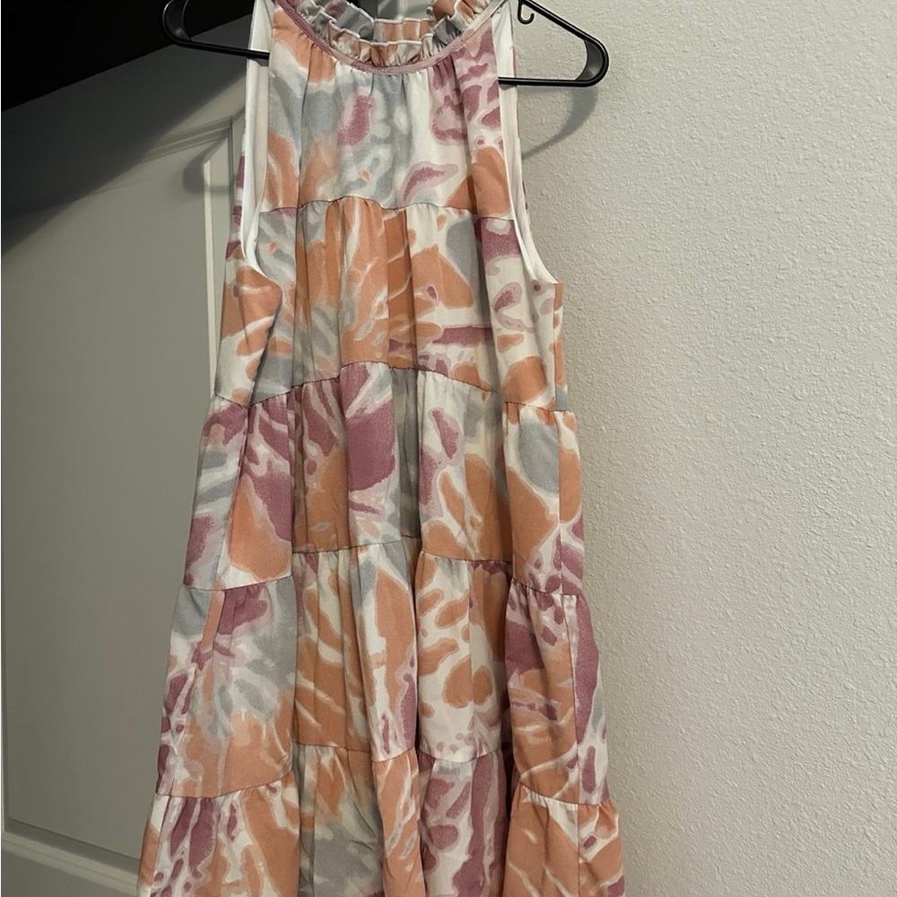 Entro Sleeveless Pink and Orange Tiered Midi Dress